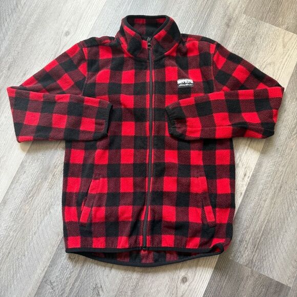 Eddie Bauer Fleece Zip Up Red Black Buffalo Plaid Medium - Picture 2 of 6